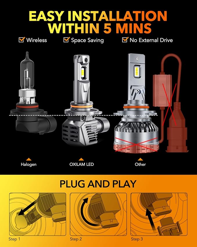 OXILAM 9005 9006 Bulbs Combo, 52000LM 700% Super Bright Fog Light Bulb, 6500K White HB3 HB4 Halogen Replacement Bulb, Non-polarity, Plug and Play, Pack of 4
