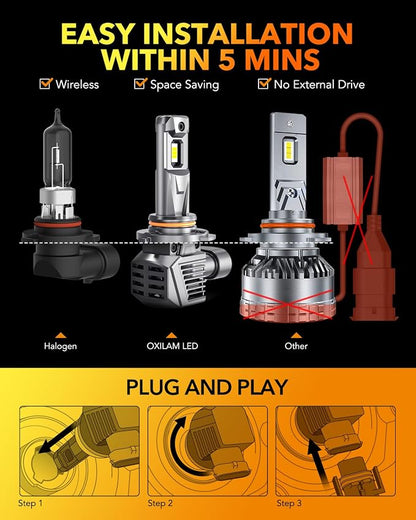OXILAM 9005 9006 Bulbs Combo, 52000LM 700% Super Bright Fog Light Bulb, 6500K White HB3 HB4 Halogen Replacement Bulb, Non-polarity, Plug and Play, Pack of 4