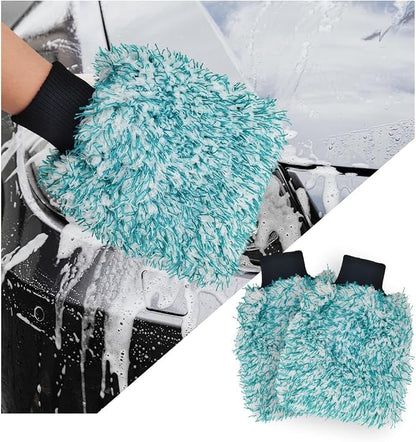 Yourkar 2 PCS Car Wash Mitt, 8"×10" Soft & Scratch-Free Premium Plush Microfiber Washing Glove, Machine Washable Lint Free Absorbent Detailing Wash Mitt, Universal Car Accessories (Green)
