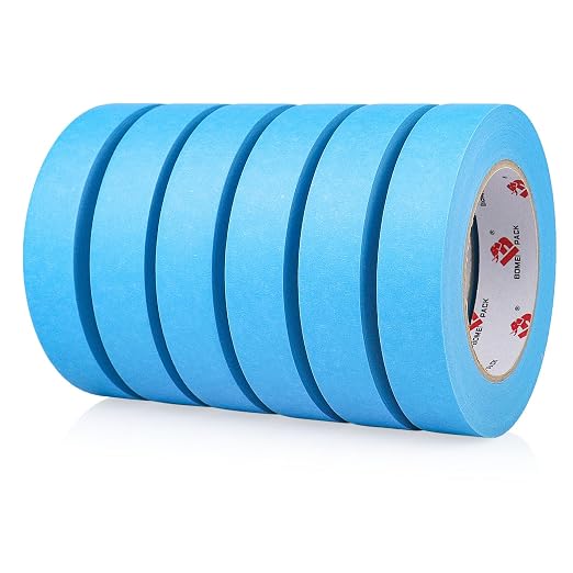 BOMEI PACK Blue Painters Tape 1 Inch Bulk - Paint Tape 6 Rolls x 1 Inch x 60 Yards - Painter's Tape Sky Blue Masking Tape for Walls Painting, DIY Crafting and School Projects, Total 360 Yards