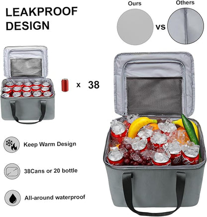 GDNasist Car Trunk Organizer and Storage with Removable Leakproof Cooler Bag, 6 Removable Dividers for Custom Space, Collapsible Trunk Storage with Non Slip Bottom, Foldable Cover for SUV, Jeep, MPVs