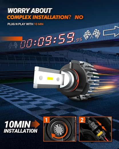 SEALIGHT 9006/HB4 Bulbs, Wireless Super Bright, 3-Min Plug and Play, Fanless Light No Noise, IP67 Waterproof Non-Polarity, Powersports Accessory Lights, Pack of 2