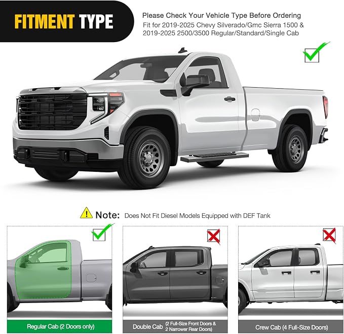Nilight Running Boards for 2019-2026 Chevy Silverado GMC Sierra 1500 2500 3500 Regular Standard Single Cab 6 Inch Side Step Nerf Bars Stainless Steel