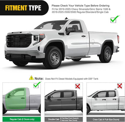 Nilight Running Boards for 2019-2026 Chevy Silverado GMC Sierra 1500 2500 3500 Regular Standard Single Cab 6 Inch Side Step Nerf Bars Stainless Steel