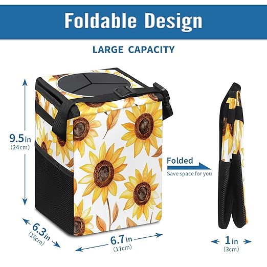 Car Trash Can – Multi-Purpose, Lightweight and Portable with Durable Water-Resistant Coating, No Installation Required, Practical and Ample Capacity, Variety of Colors.Beautiful Sunflower