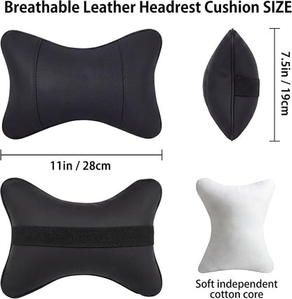 Car Pillow for Car Neck Pillow for Driving Seat Leather Neck Support Soft Cushion Support Head-Rests for Vehicle Sleeping with Elastic Adjustment Strap 2PCS (Neck, Black)