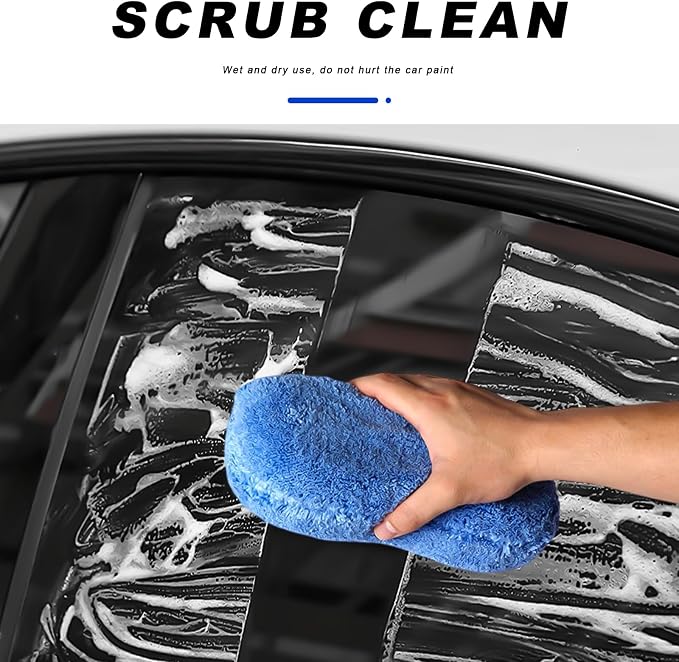 Car Wash Sponge, Large Microfiber Applicator Pad Non-Scratch Detailing Foam, Extra Absorbent Cleaning Sponge Universal Washing Supplies for Cars Trucks Motorcycles (Blue)