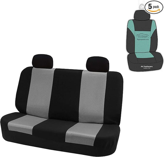 FH Group Automotive Rear Car Seat Covers for SUV, Trucks, Sedan and More - Universal Fit Front High Back & Rear Solid Bench Design Interior Accessories - 3D Mesh Fabric Center Panel - Gray