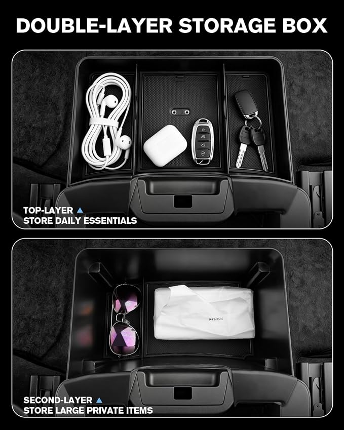 for Double Layer Center Console Hanging Organizer Box Compatible with 2019-2026 Silverado/Sierra 1500& 2020-2026 Silverado/Sierra 2500HD/3500HD Accessories(Split-Bench Folding Seat Only)