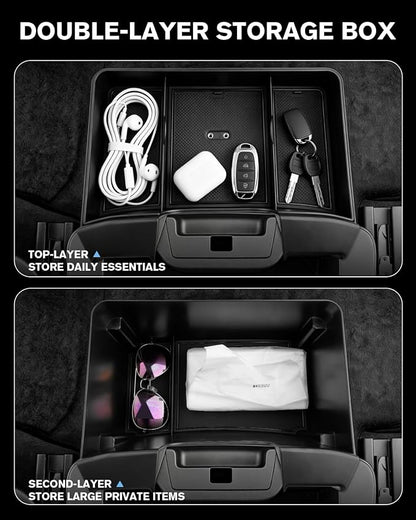 for Double Layer Center Console Hanging Organizer Box Compatible with 2019-2026 Silverado/Sierra 1500& 2020-2026 Silverado/Sierra 2500HD/3500HD Accessories(Split-Bench Folding Seat Only)