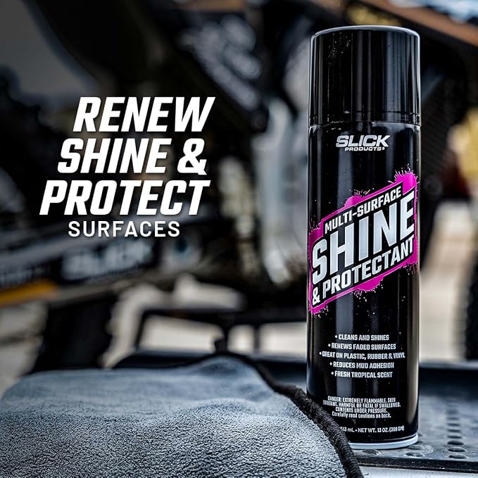Slick Products Shine & Protectant Spray 17.35 FL OZ. - High Gloss Clear Coating Renew Vinyl, Plastic, Rubber, Trim, Tire, Car, Truck, Motorcycle, Dirt Bike (4-Pack)