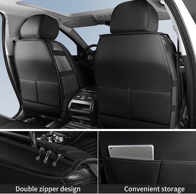 HChengkikz Car Seat Covers Full Set, Waterproof Faux Leather Automotive Seat Covers for Cars, Breathable Universal Car Seat Covers Protectors for Sedan SUV Truck (5 PCS Full Set, Black)