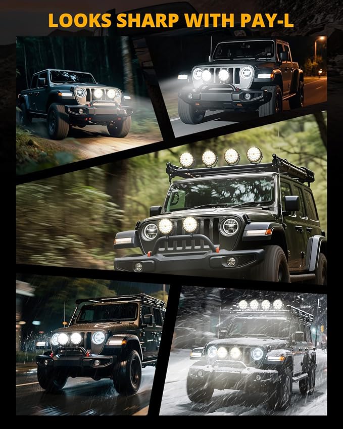 Auxbeam RAY-L Series 9 Inch Round Offroad Light with Amber White DRL 318W 34180LM LED Driving Lights Spot Beam Spotlights Off Road Lighting Pod Lights for Jeep Truck ATV