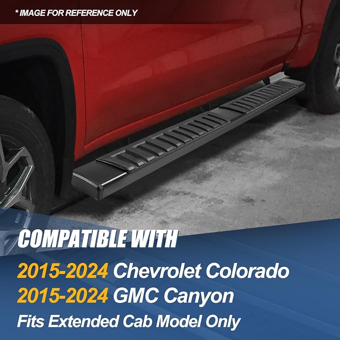 Auto Dynasty 6.75" Running Boards Compatible with 2015-2025 Chevy Colorado GMC Canyon Extended Cab, Stainless Steel Nerf Bars, Polished Black Step Bars