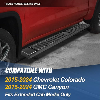 Auto Dynasty 6.75" Running Boards Compatible with 2015-2025 Chevy Colorado GMC Canyon Extended Cab, Stainless Steel Nerf Bars, Polished Black Step Bars
