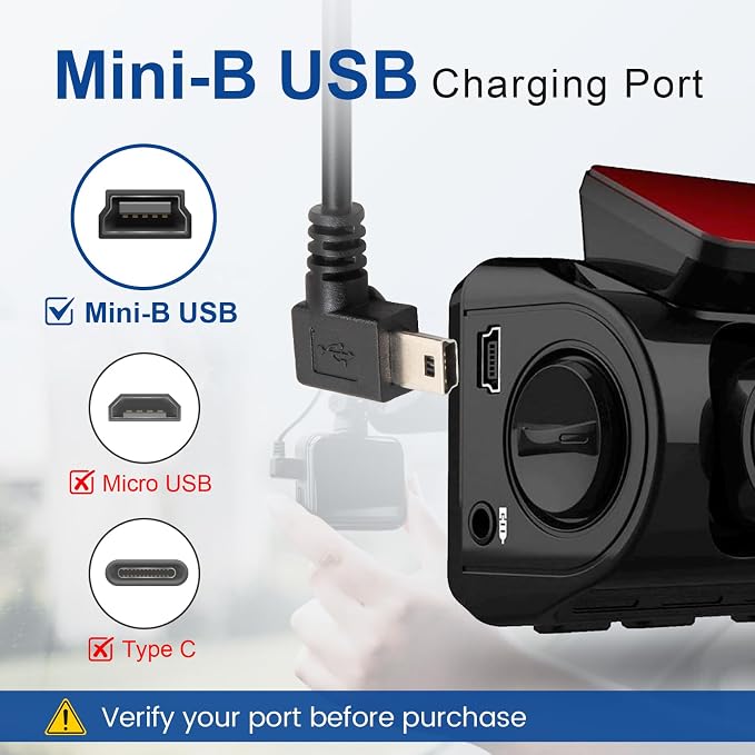 Anina Mini-B USB Dash Cam Power Cord 90° Right Angle for Rexing V1/V1P/Pro/V5/V3, Byakov S6, Rove R2-4K – NOT for Micro USB or Type-C10