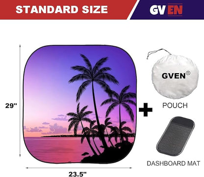 Gven Windshield Sun Shade for Car 2-Piece Foldable Sunshade for Front Windows, Blocks UV Rays, Automotive Interior Sun Protection Car Summer Accessories（Sunset,S）