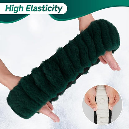 SEG Direct Furry Car Steering Wheel Cover with Gear Shift Cover, Soft and Warm, Cute Fluffy Auto Decor for Women Men, Standard Size, 2 PCS Set, Dark Green