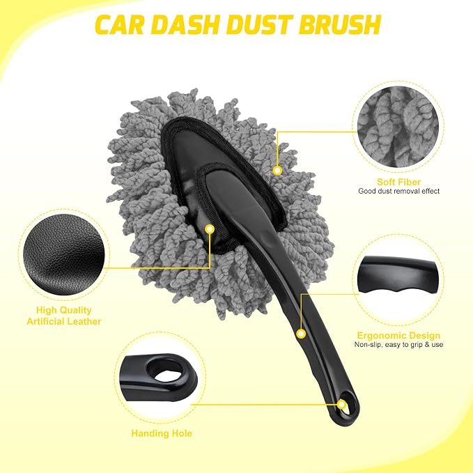 Nilight 15PCS Car Detailing Kit Auto Cleaning Tools Wash Set with Storage Carry Bag Beginners Easy to Use for Interior Exterior Car Care Clean Windshield Dashboard Seat Air Vents Wheels Tires, Yellow