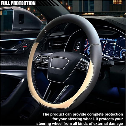 LAINLOY 14.5"-15" Car Steering Wheel Cover, Microfiber Leather Cover, Anti-Slip Breathable Steering Wheel Decoration, Universal Steering Wheel Accessories for Diverse Cars (Beige)