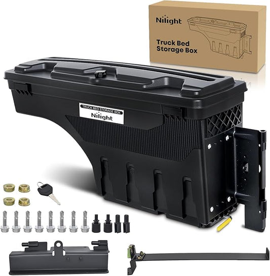 Nilight Truck Bed Tool Box Passenger Side Truck Tool Box Fit for Chevy Silverado GMC Sierra 1500 2500 3500 2007-2018 ABS Swing Case Truck Bed Storage Box w Lockable Lid Waterproof Wheel Well Toolbox