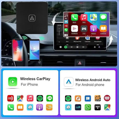 Wireless CarPlay & Android Auto Adapter, 2-in-1 Mini AI Box, Fast, Stable Connection for Convert Wired to Wireless Car Play Adapter - No Latency Plug and Play car Accessories