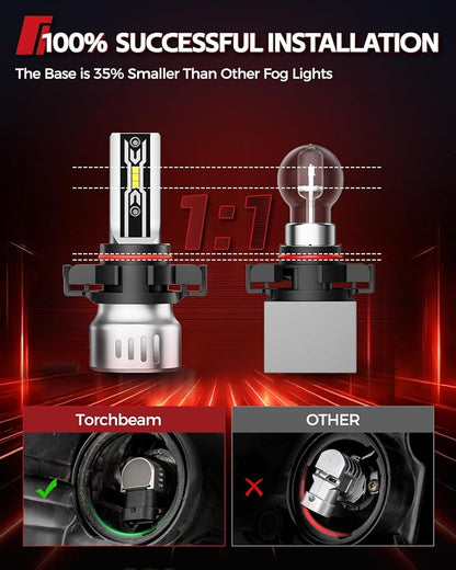 Torchbeam 5202 LED Fog Light Bulbs or DRL, 12000LM 6500K Cool White, 1:1Mini Size 5202 5201 PS19W PS24W LED Fog Lights, 60000HRS Lifespan For Cars, Trucks,and SUVs,Pack of 2