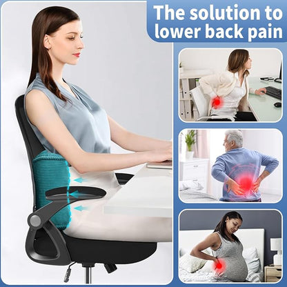 Lumbar Support Pillow for Office Chairs, Bite-Size Natural Latex Foam Back Support Pillow for Lower Back Pain Relief, Soft & Support Corduroy Desk Chair Cushion, M, Blue