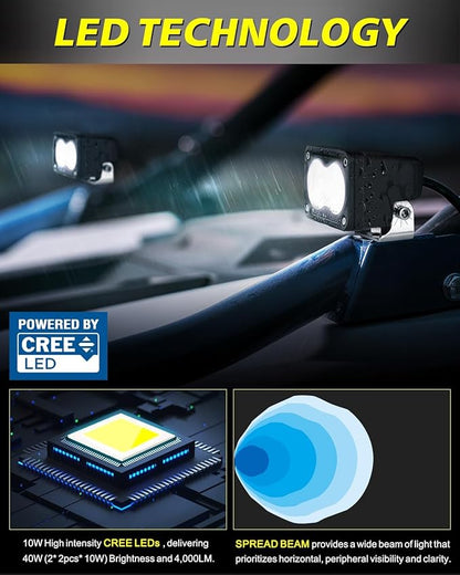 Diffused LED Pods, AKD Part 2Pcs 3" 40W CREE LED Auxiliary Work Light Pods Scene Lights Ditch Camper Fishing Area Lights for Trucks Pickup Camper Tractor Trailer UTV SUV Boat