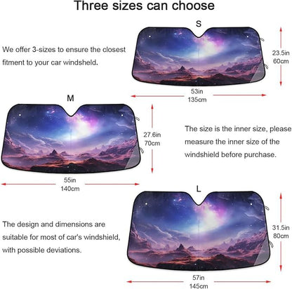 Windshield Sun Shade Starry Sky Mountain Front Window Block UV Shades Visor Reflective Retractable for Car SUV Trucks