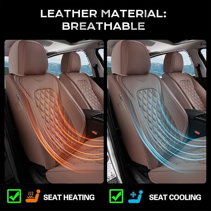 Coverado Front Seat Covers, Luxury Faux Leather Durable Anti-Scratch Cushions, Universal Fit for Cars, SUVs, Pickups, Waterproof Automotive Seat Covers, Car Accessories – Brown