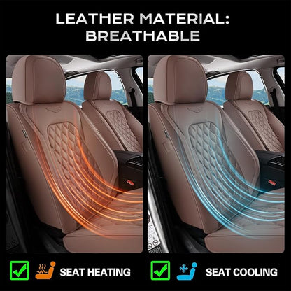 Coverado Full Set Car Seat Covers, Brown Leather Seat Protectors for Cars, Waterproof Luxury Front & Back Car Seat Covers, Universal Fit for Most Cars-Brown