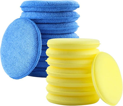 Microfiber Wax Applicator Pads, 16 PCS Car Wax Applicator Pad, Round Foam Applicator Pads, Polishing Sponges Applicator for Car Detail Polishing, Buffing, and Cleaning (5" Blue, 4" Yellow)