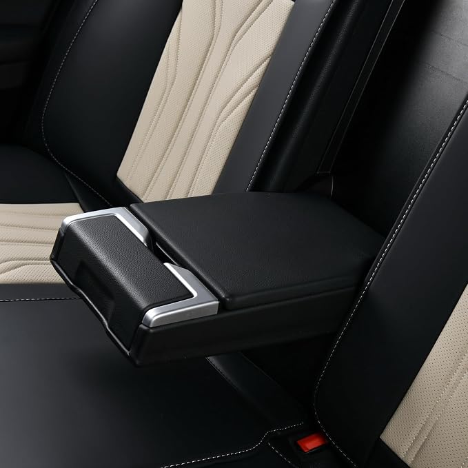 FLORICH Leather Seat Covers, Seat Covers Full Set, Car Seat Protectors 5 Seats, Automotive Seat Covers Fit for Most Cars Trucks SUV- Black&Beige