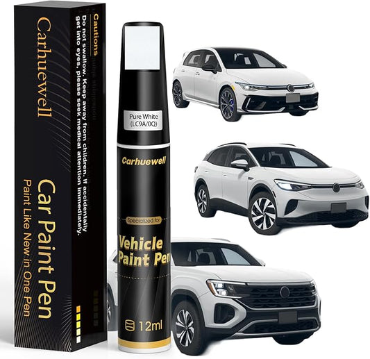 (LC9A/0Q Pure White Touch Up Paint Compatible with Volkswagen, Exact Match Car Paint Pen Automotive Scratch Repair Remover Kit Quick & Easy Solution for Vehicle Chips and Nicks