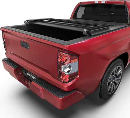 oEdRo Soft Tri-Fold Truck Bed Tonneau Cover Compatible with Toyota Tundra 2014-2021 (Excl.Trail), Fleetside 5.5 ft Bed with Deck Rail System