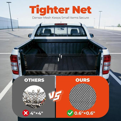 3-Layer Cargo Net for Honda Ridgeline 2017-2026, Zoned Storage Truck Bed Net with Foldable Zippered Bottom Bag, Heavy-Duty Cargo Organizer Netting for Camping, Trips & Everyday Use