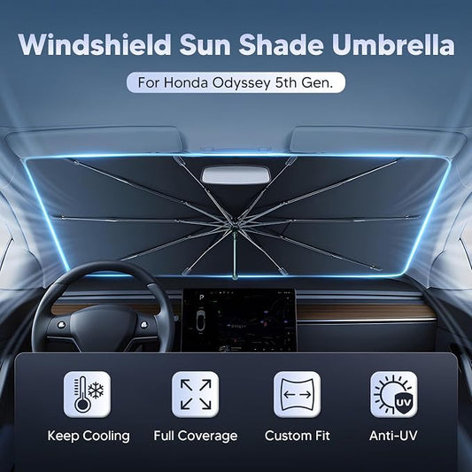 Autorder Windshield Sun Shade Umbrella for 2018-2025 2026 Honda Odyssey Accessories,Upgraded Ice Crystal Material,Easy Setup Umbrella Sunshade for Car Windshield,100% Sun Blocking