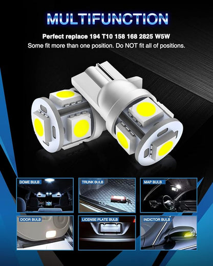Marsauto 194 LED Bulbs 168 T10 2825 5SMD LED Bulbs Car Dome Map License Plate Lights Lamp White 12V, Tail Light Covers (Pack of 2)