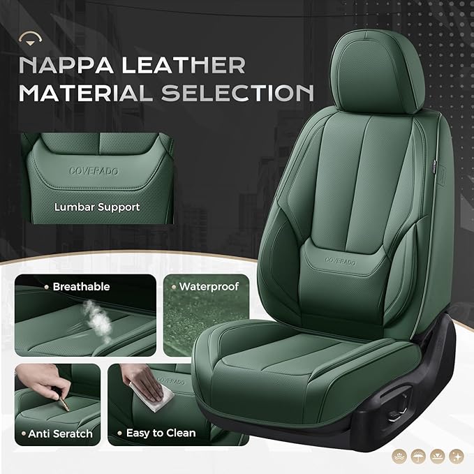 Coverado Car Seat Covers Full Set, Car Seat Protector Waterproof, Nappa Leather Car Seat Cushion, Seat Covers for Cars, Front Seats and Back Universal Fit for Most Cars