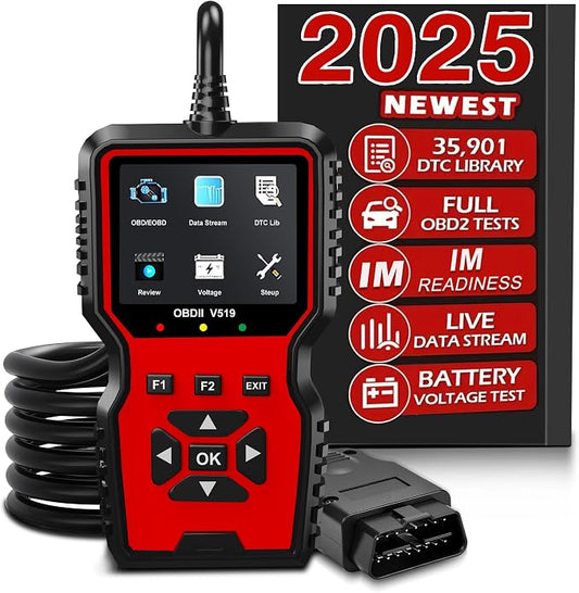 V519 OBD2 Diagnostic Scanner Tool - Vechicle Check Engine Light Code Reader with Battery Voltage Tester, I/M Readiness, Reset, and Code Eraser for All OBDII Car Since 1996 Red