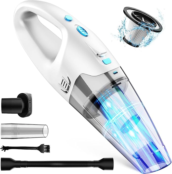 FUOAYOC Handheld Vacuum Cordless,Car Cordless Rechargeable, 6KPA Powerful Suction Hand Held Vacuum with LED Light/Multi Accessories, 1.6lbs Mini Portable Vacuum Cleaner for Home/Car/Office Cleaning