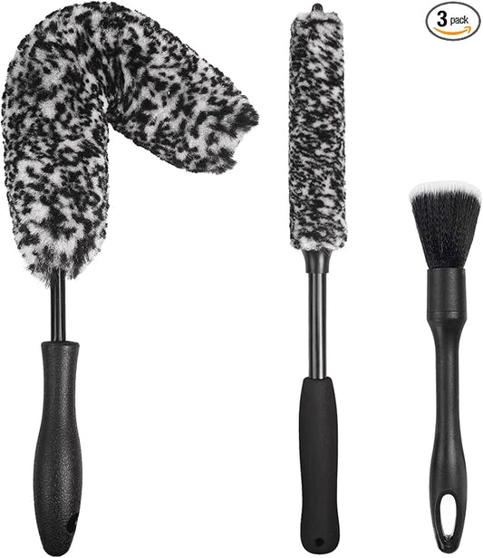 3PCS Wheel Brush Kit for Cleaning Wheel and Tire, Wheel and Rim Brush, Car Detailing Brushes, Bendable & Durable Car Wheel Rim Cleaner Brush Set,Car Detailing Cleaning Brush Supplies Kit