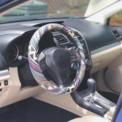 Boho Steering Wheel Cover for Women Men Baja Blanket Enthic Car Steering Wheel Cover Ethnic Car SUV Wheel Protector, Breathable, Anti-Slip, Odorless, Universal Fit 14.5-15 Inch