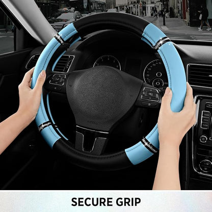 Road Comfort Leather Steering Wheel Cover – Premium Anti-Slip Car Steering Wheel Grip Cover – Universal Fit for 14.5”–15” Cars, Trucks & SUVs - Blue
