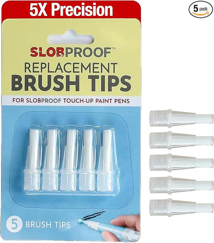 Slobproof Replacement Brush Tips for Refillable Touch-Up Paint Pens, Mess-Free, Easy to Install, Tools for Paint Brushes, DIY Home Improvement, Wall, Furniture Repair, Arts and Crafts, Pack of 5