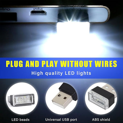 Augeny 4 PCS USB LED Car Interior Atmosphere Lamp, Plug-in USB Decor Night Light, Portable Auto Ambient Lighting Kit, Universal Vehicle Interior Accessories for Most Cars (White & Purple)