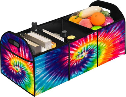 TieDye Car Trunk Organizer Storage Box Collapsible Non-Slip Automotive Organizer Vehicle Organization