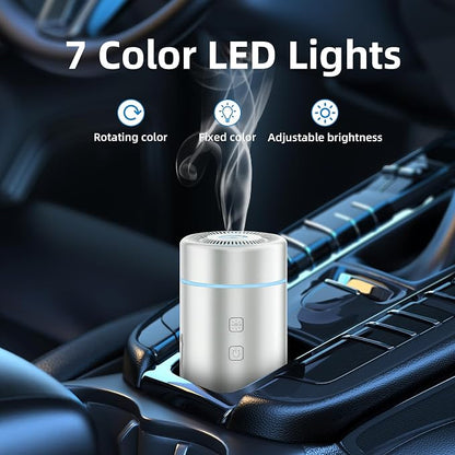 SEEDSEEL 100ML Car Essential Oil Diffuser, Rechargeable Battery Powered, Cordless Portable Aromatherapy Humidifier with 7 LED Color Lights 2 Timer Modes for Car Room Home Office (Silver)