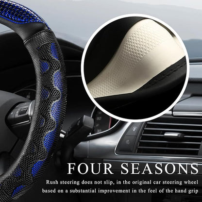 Car Steering Wheel Cover, 15 Inch Anti-Slip Steering Wheel Cover Protector with 3D Honeycomb Design, Universal Steering Wheel Covers for Truck SUV, Car Accessories (Blue, Round Shape)